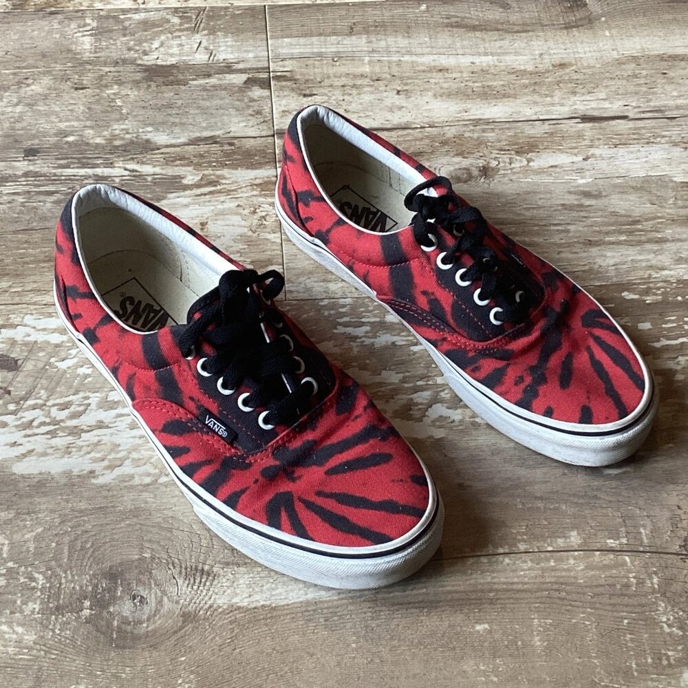 VANS Era Tie Dye Tango Red White and Black Shoes Men's 9.5